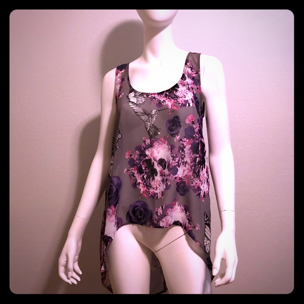 Skull and Butterfly Print Hi-Low Tank
